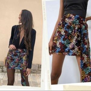 NWT ZARA sequin mini skirt w/ sash (small)